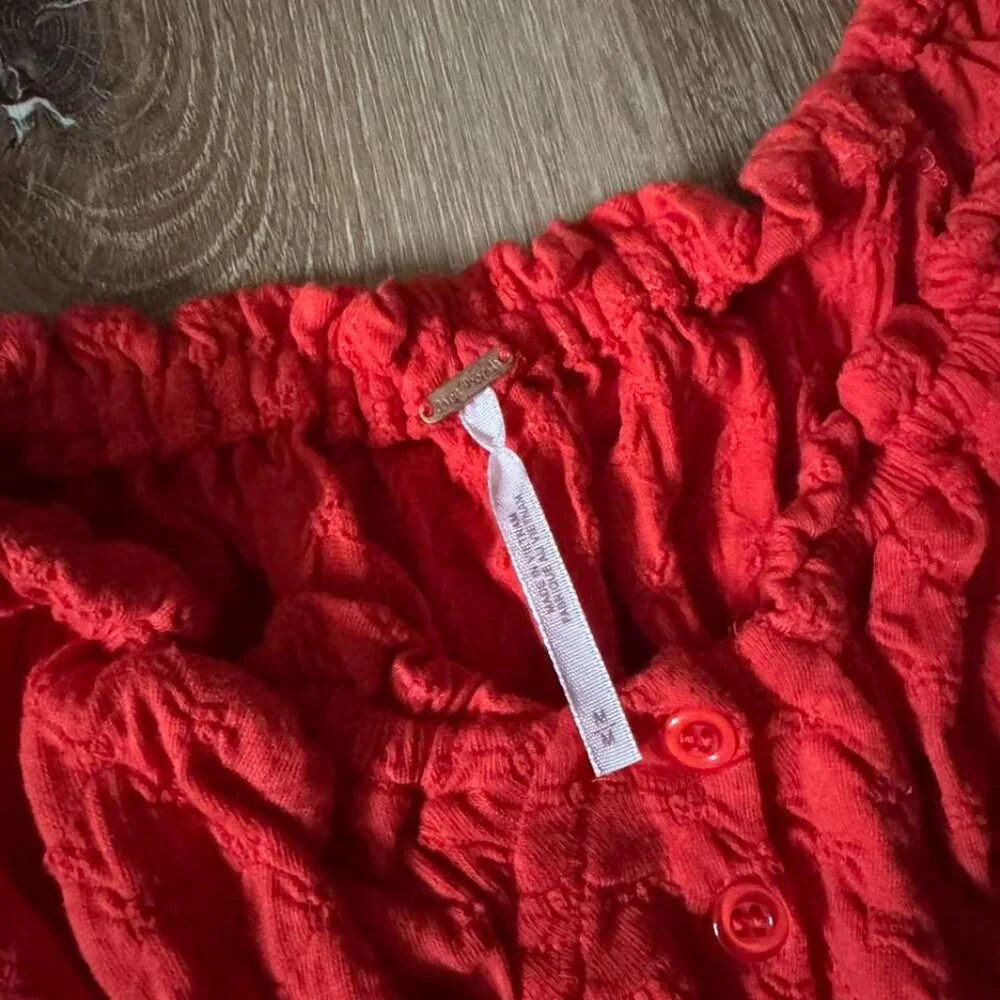Free People Red Ladybug Long Sleeve Top Size M‎